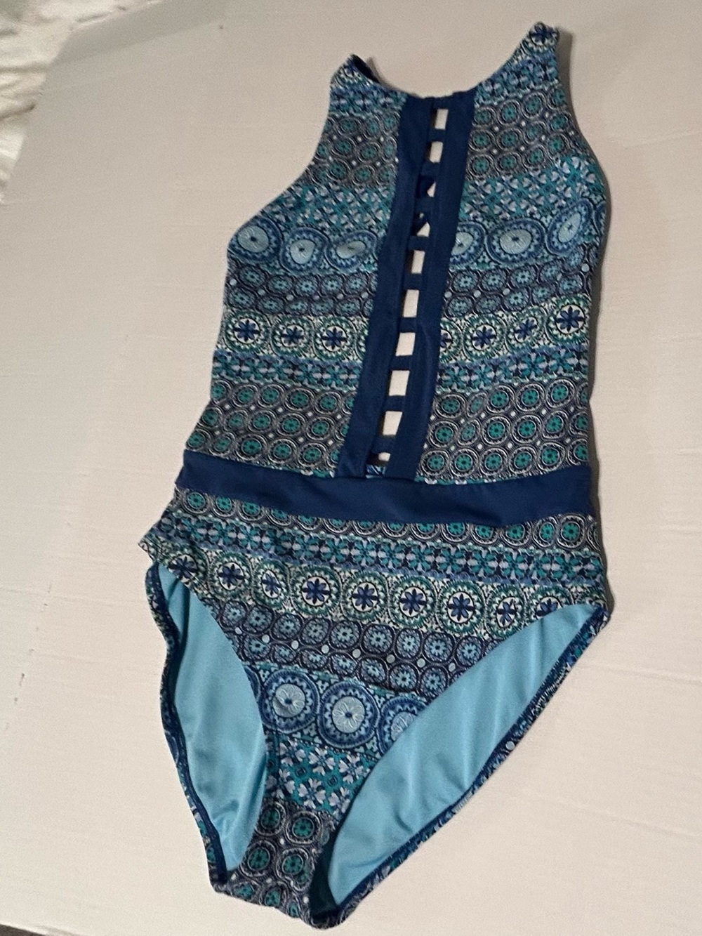 Bleu Rod Beattie Navy Allover Printed One Piece Swimsuit  $125 SIZE 10  READ